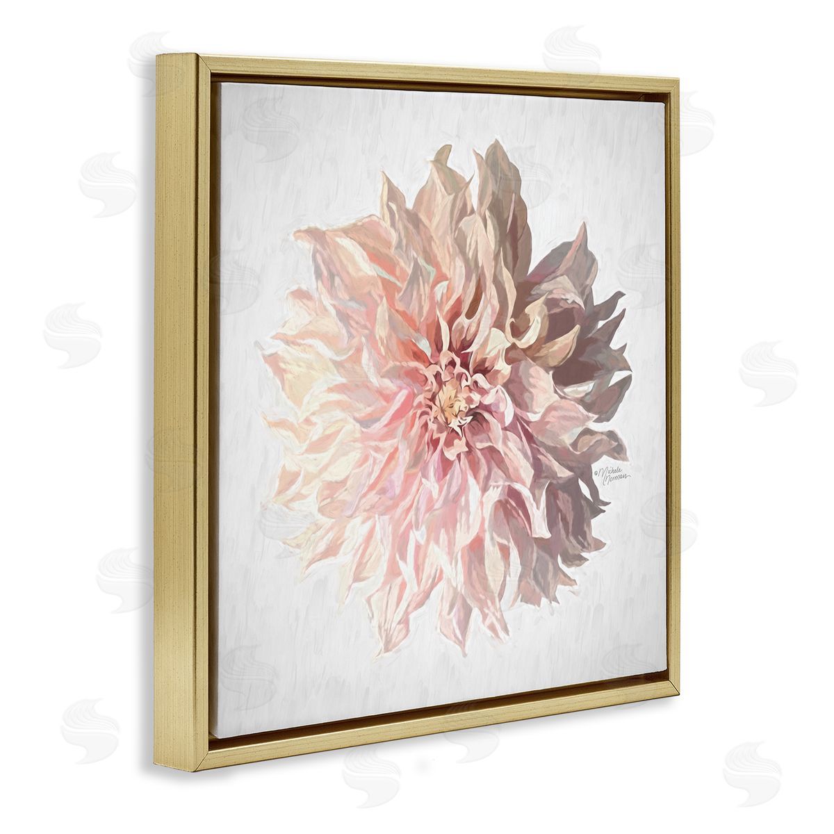 Michele Norman Abstract Dahlia Flower Blossom Pink Sunlit Petals Gold Floating Frame Canvas Wall Art Print