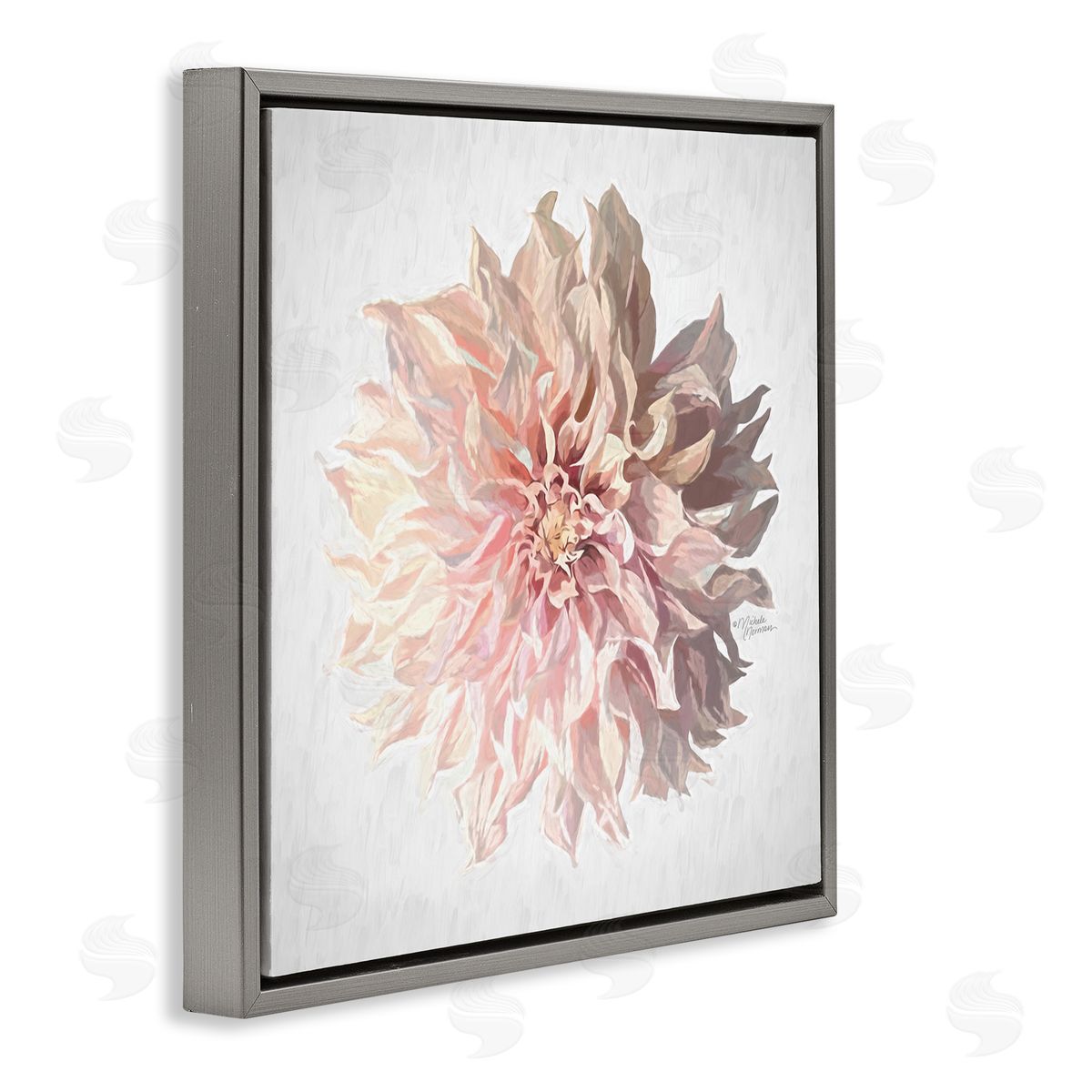 Michele Norman Abstract Dahlia Flower Blossom Pink Sunlit Petals Gray Floating Frame Canvas Wall Art Print