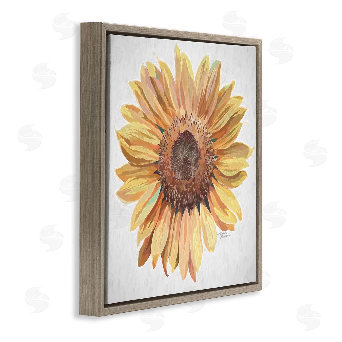 Michele Norman Vivid Yellow Sunflower Petals Aerial View Flower Brown Floating Frame Canvas Wall Art Print