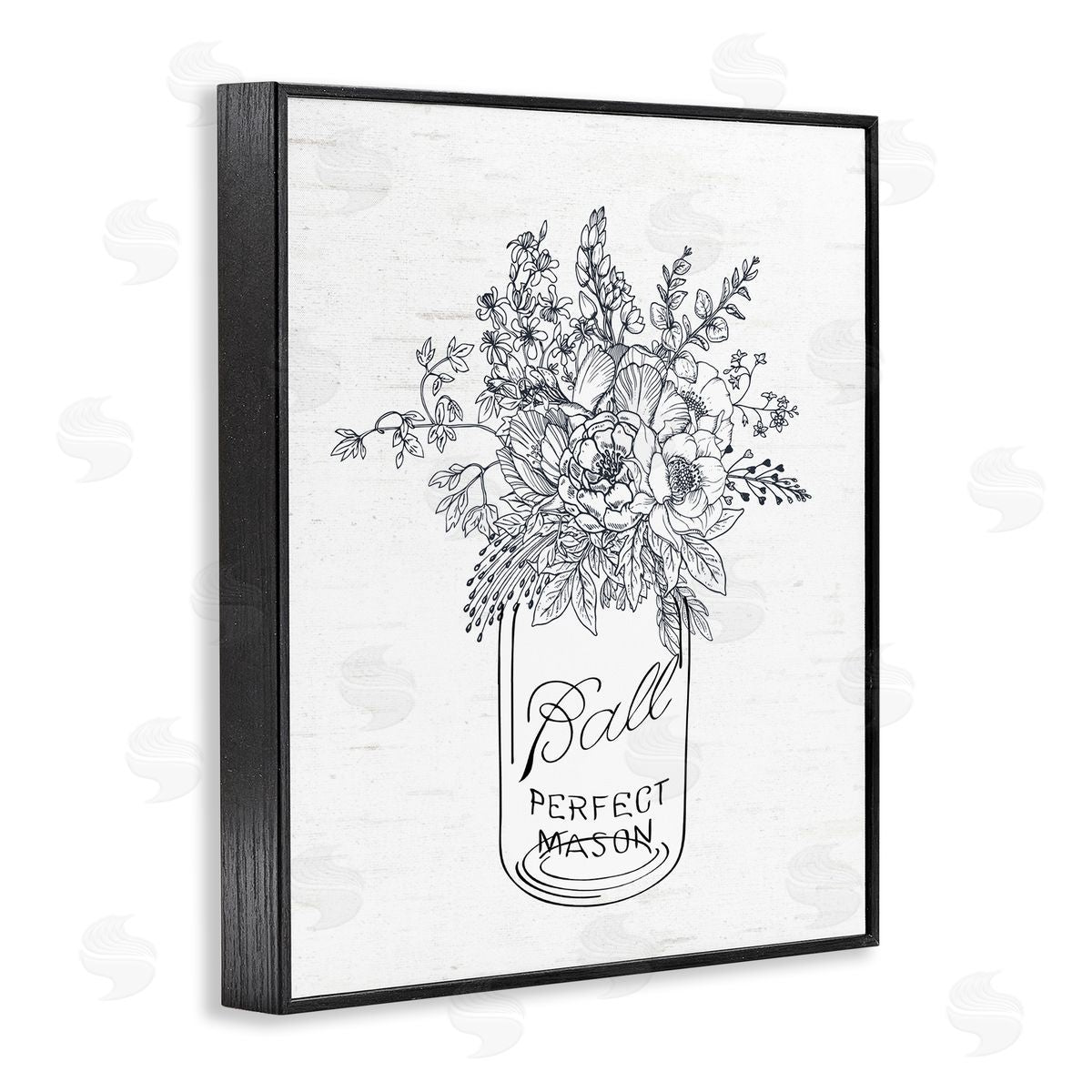 Lettered and Lined Detailed Flower Bouquet Outline Drawing Rustic Jar  Black Framed Giclee Wall Art Print