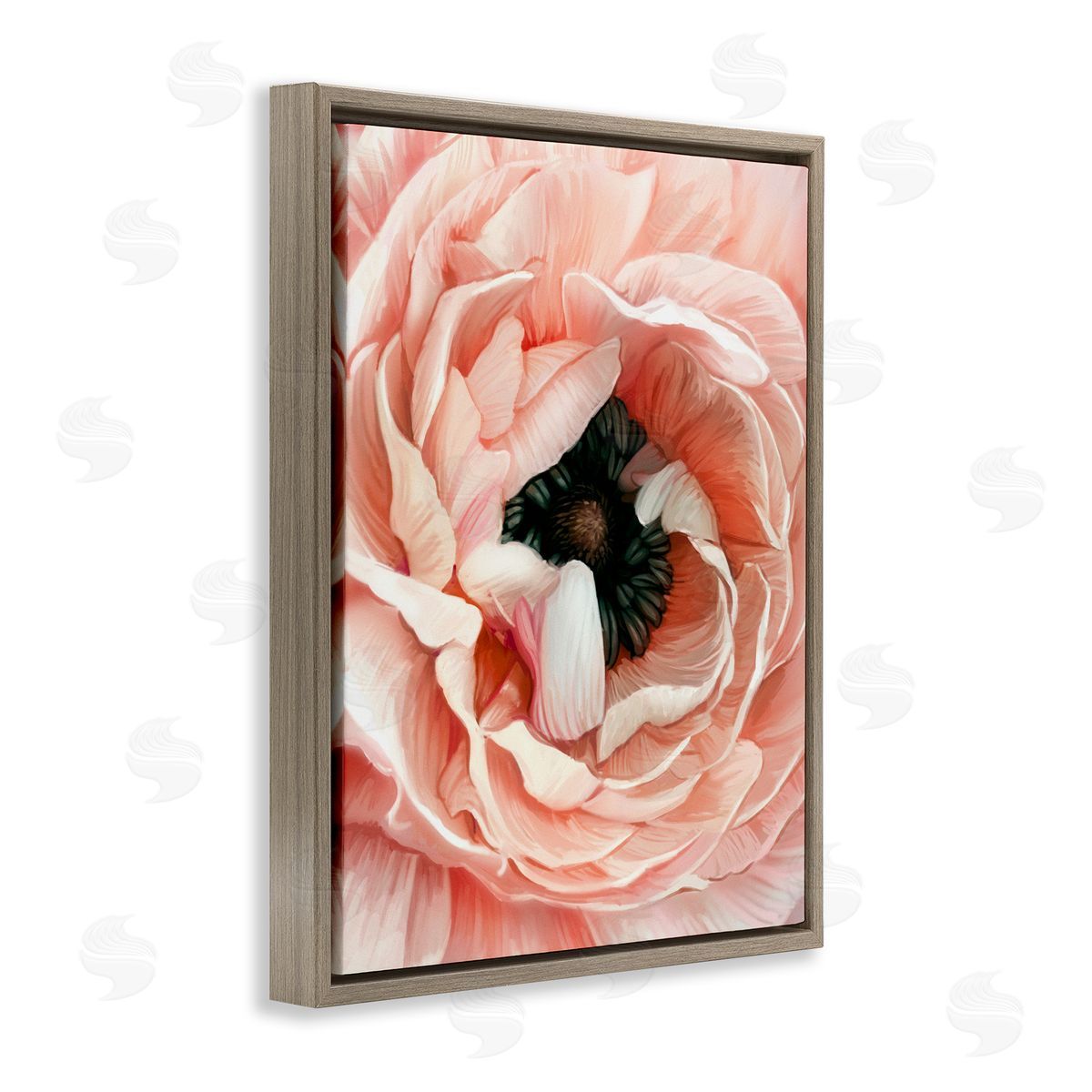 Ziwei Li Up Close Pink Peony Intricate Sunlit Petals Brown Floating Frame Canvas Wall Art Print