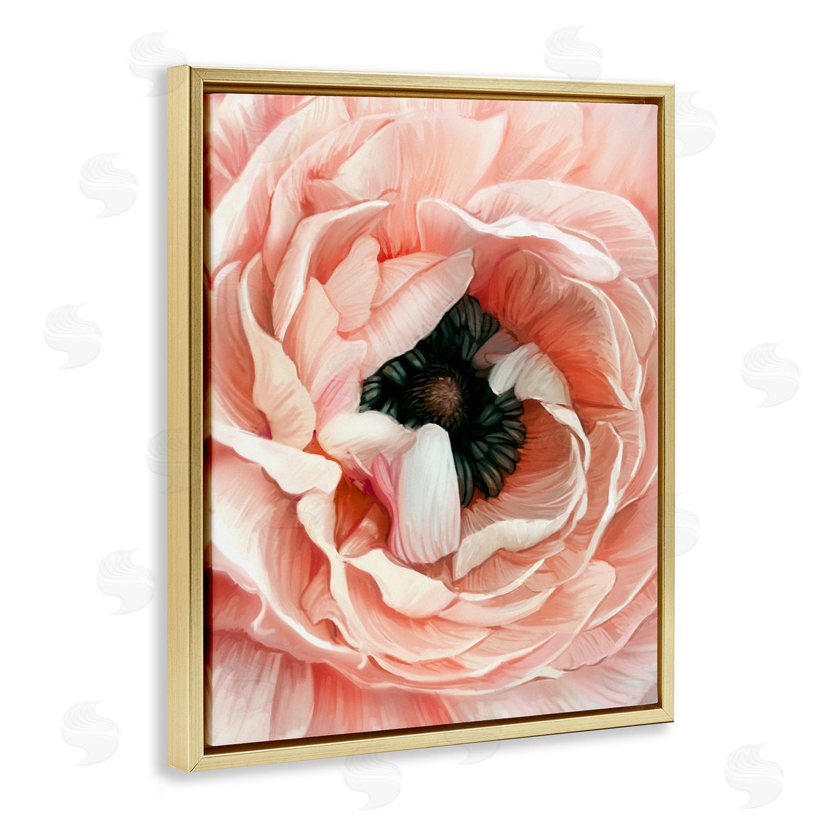 Ziwei Li Up Close Pink Peony Intricate Sunlit Petals Gold Floating Frame Canvas Wall Art Print