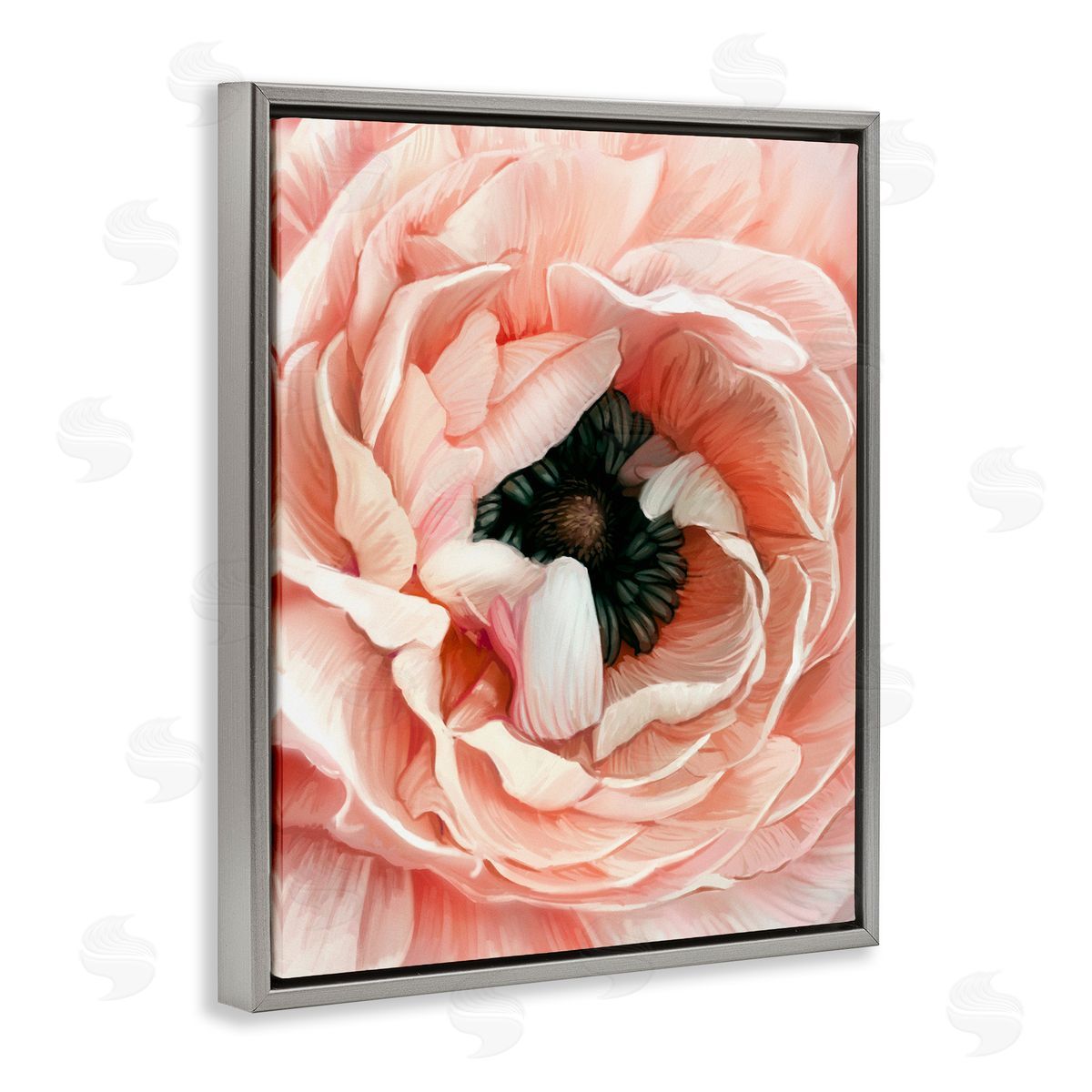Ziwei Li Up Close Pink Peony Intricate Sunlit Petals Gray Floating Frame Canvas Wall Art Print