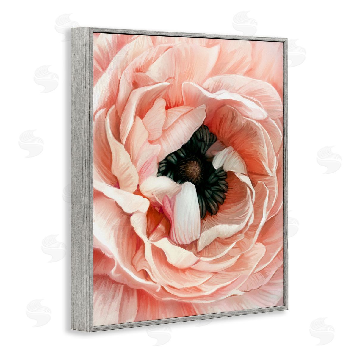 Ziwei Li Up Close Pink Peony Intricate Sunlit Petals Gray Framed Giclee Wall Art Print
