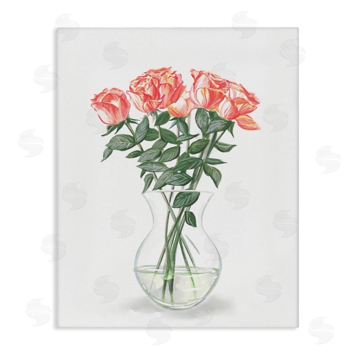 Ziwei Li Pink Rose Bouquet Glass Vase Still Life Stretched Canvas Wall Art Print