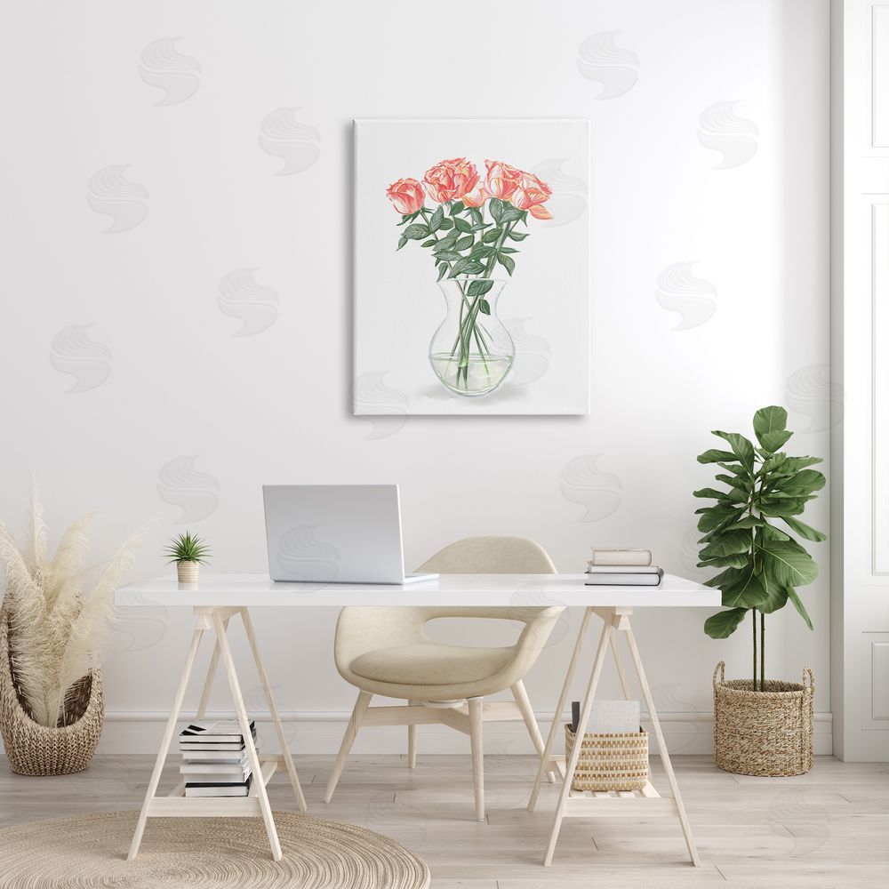 Ziwei Li Pink Rose Bouquet Glass Vase Still Life Canvas Wall Art Print in Room
