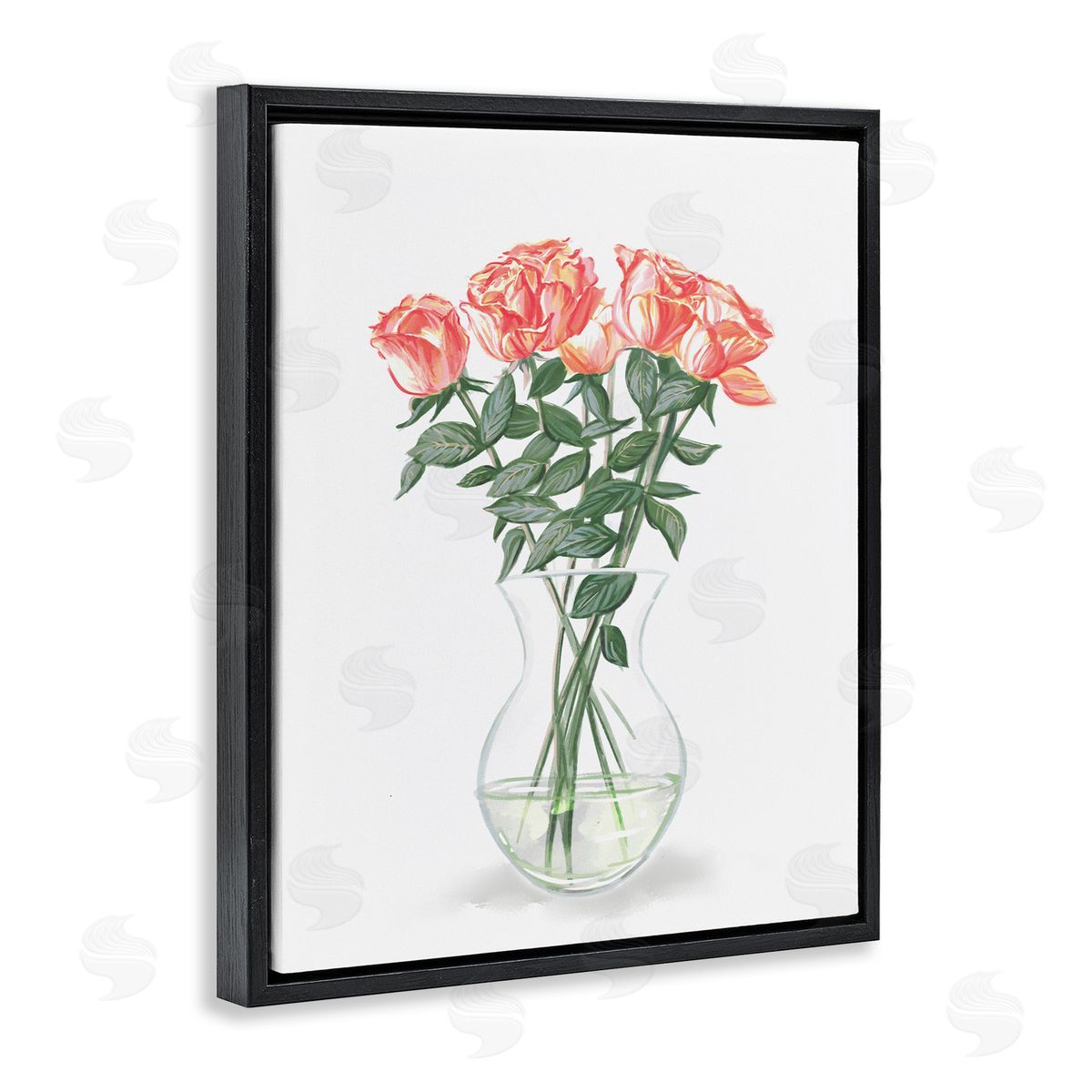 Ziwei Li Pink Rose Bouquet Glass Vase Still Life Black Floating Frame Canvas Wall Art Print