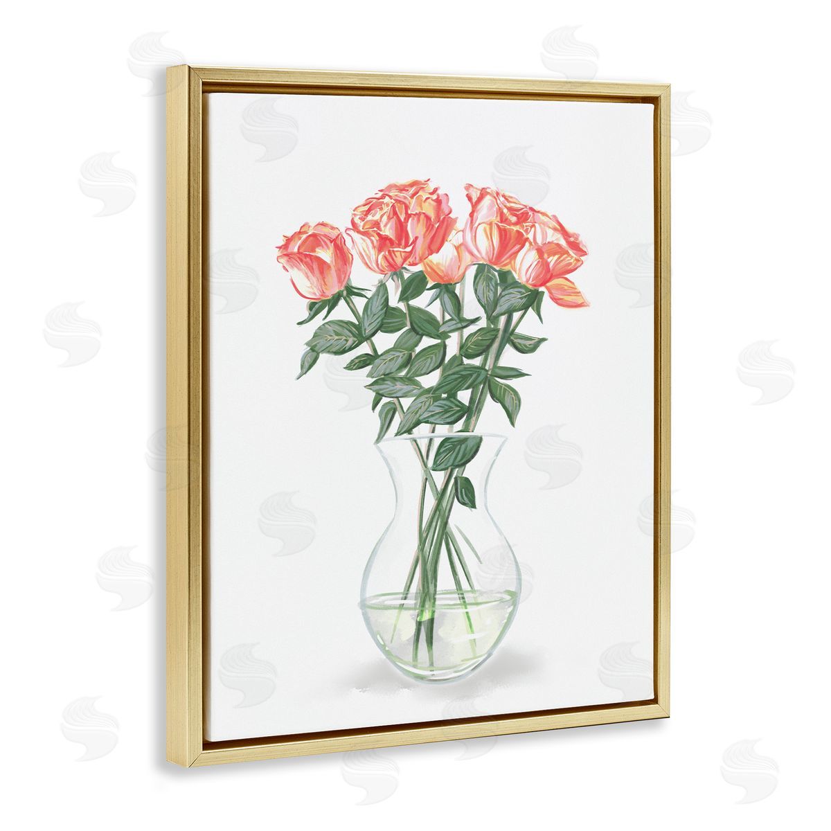 Ziwei Li Pink Rose Bouquet Glass Vase Still Life Gold Floating Frame Canvas Wall Art Print