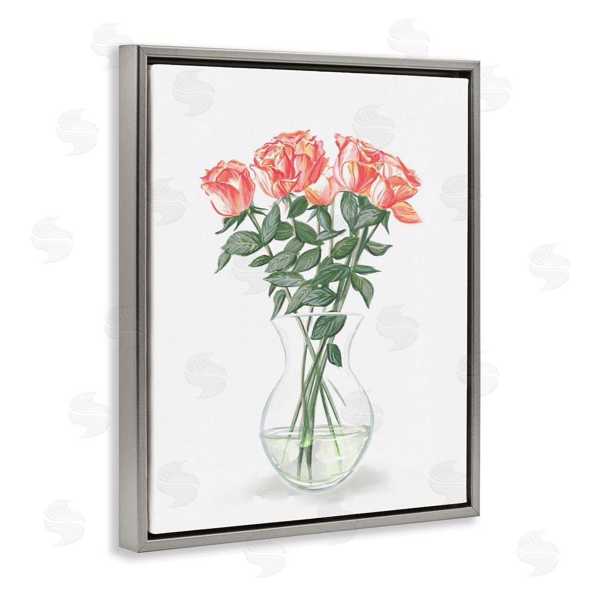 Ziwei Li Pink Rose Bouquet Glass Vase Still Life Gray Floating Frame Canvas Wall Art Print