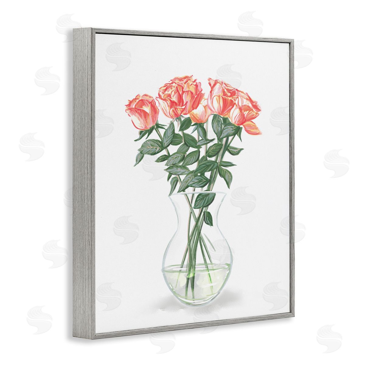 Ziwei Li Pink Rose Bouquet Glass Vase Still Life Gray Framed Giclee Wall Art Print