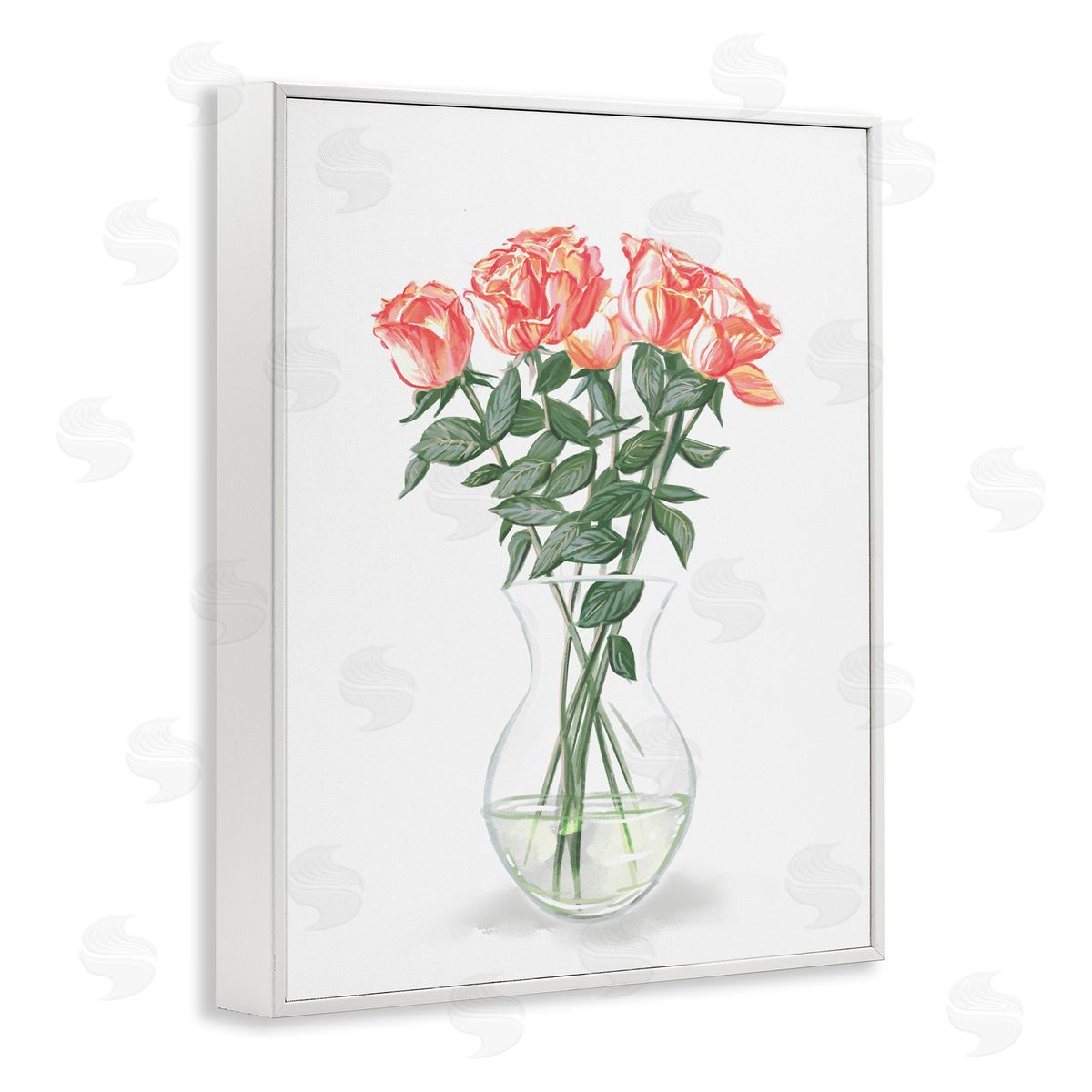 Ziwei Li Pink Rose Bouquet Glass Vase Still Life White Framed Giclee Wall Art Print