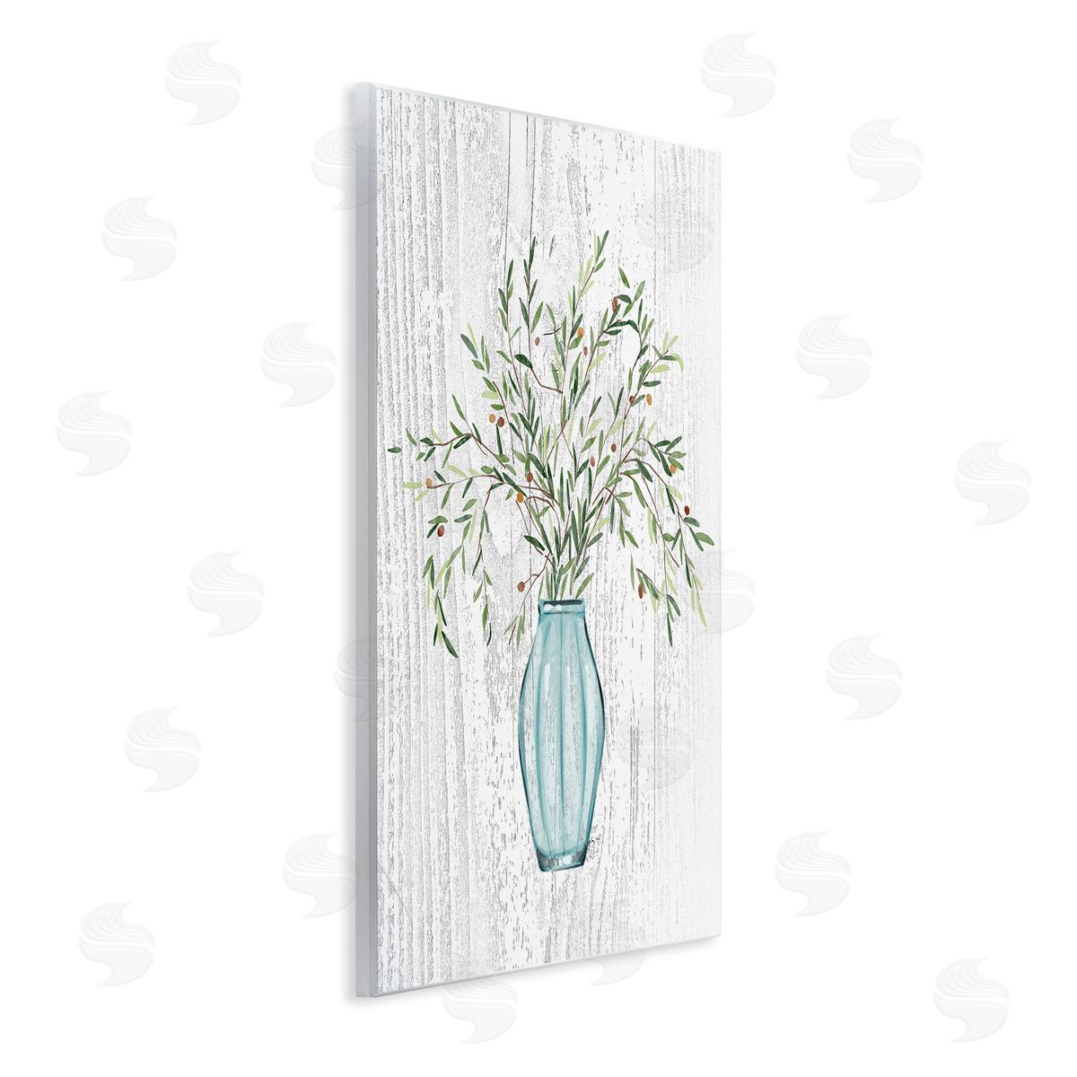 Ziwei Li Rustic Herbs Plants Budding Blue Glass Vase  Wall Plaque Art Print