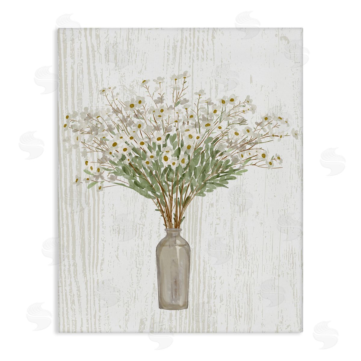 Ziwei Li Delicate Cottage Wildflowers Bouquet Weathered Grainy Pattern Stretched Canvas Wall Art Print