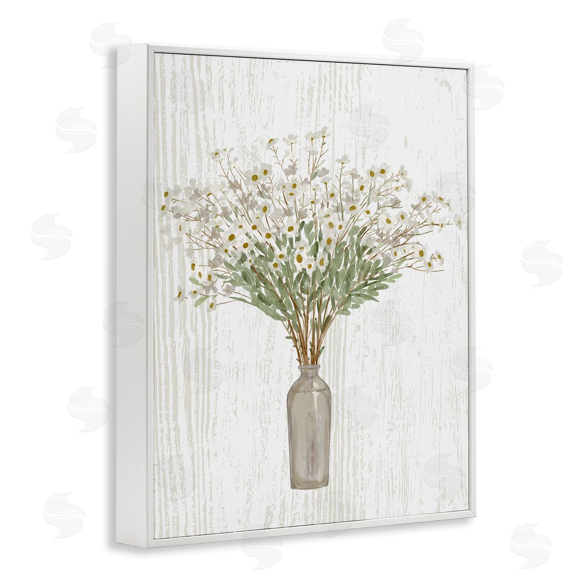 Ziwei Li Delicate Cottage Wildflowers Bouquet Weathered Grainy Pattern White Framed Giclee Wall Art Print