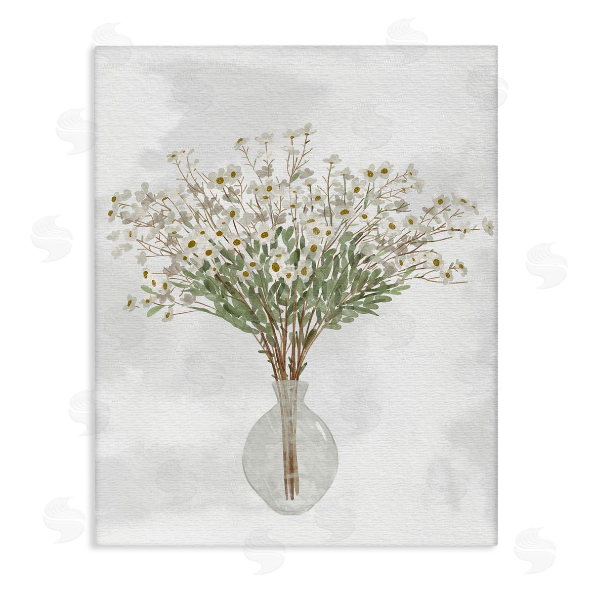 Ziwei Li White Daisy Wildflowers Arrangement Delicate Glass Vase Stretched Canvas Wall Art Print