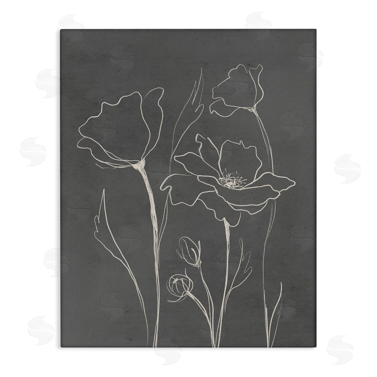 Elizabeth Medley Blooming Flower Buds Casual Grey Line Doodle  Stretched Canvas Wall Art Print