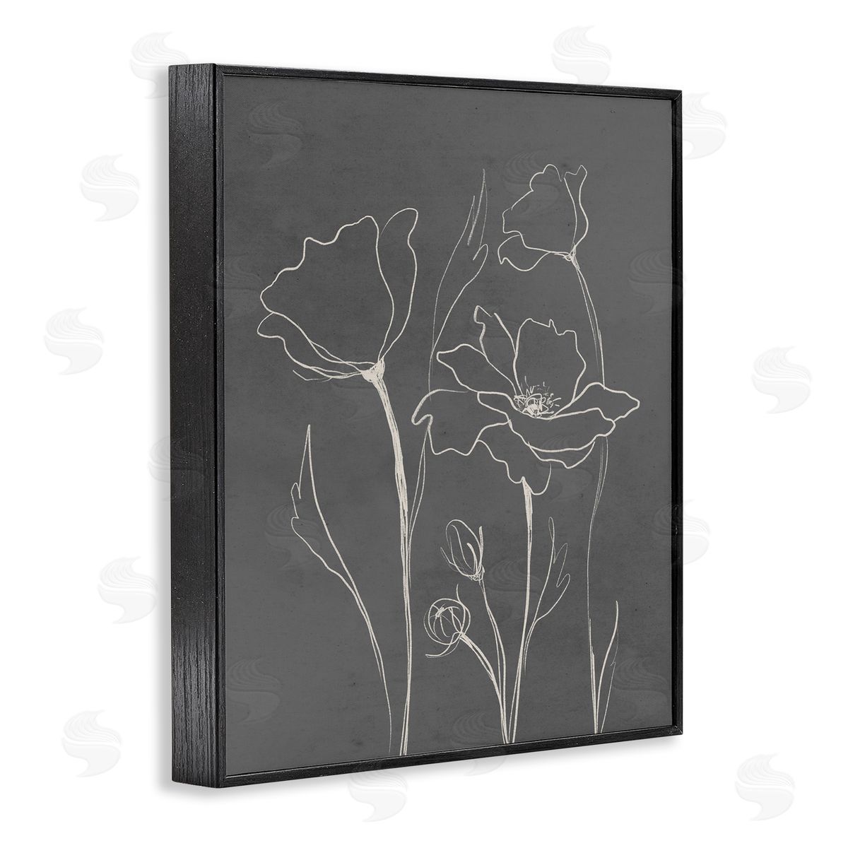 Elizabeth Medley Blooming Flower Buds Casual Grey Line Doodle  Black Framed Giclee Wall Art Print
