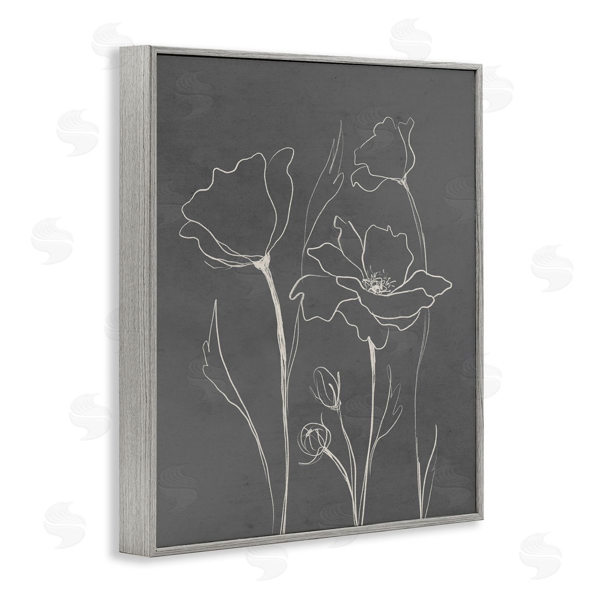 Elizabeth Medley Blooming Flower Buds Casual Grey Line Doodle  Gray Framed Giclee Wall Art Print