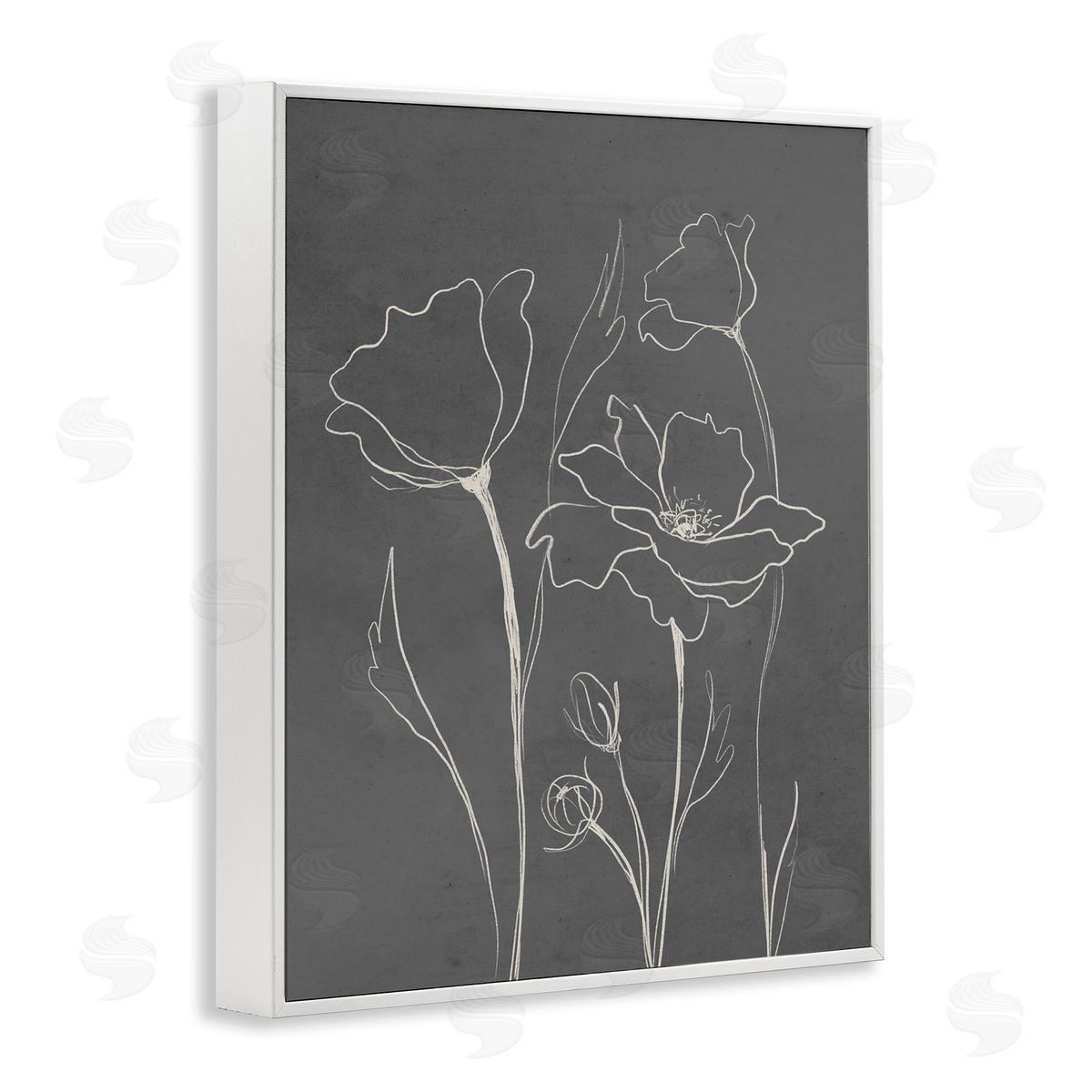 Elizabeth Medley Blooming Flower Buds Casual Grey Line Doodle  White Framed Giclee Wall Art Print