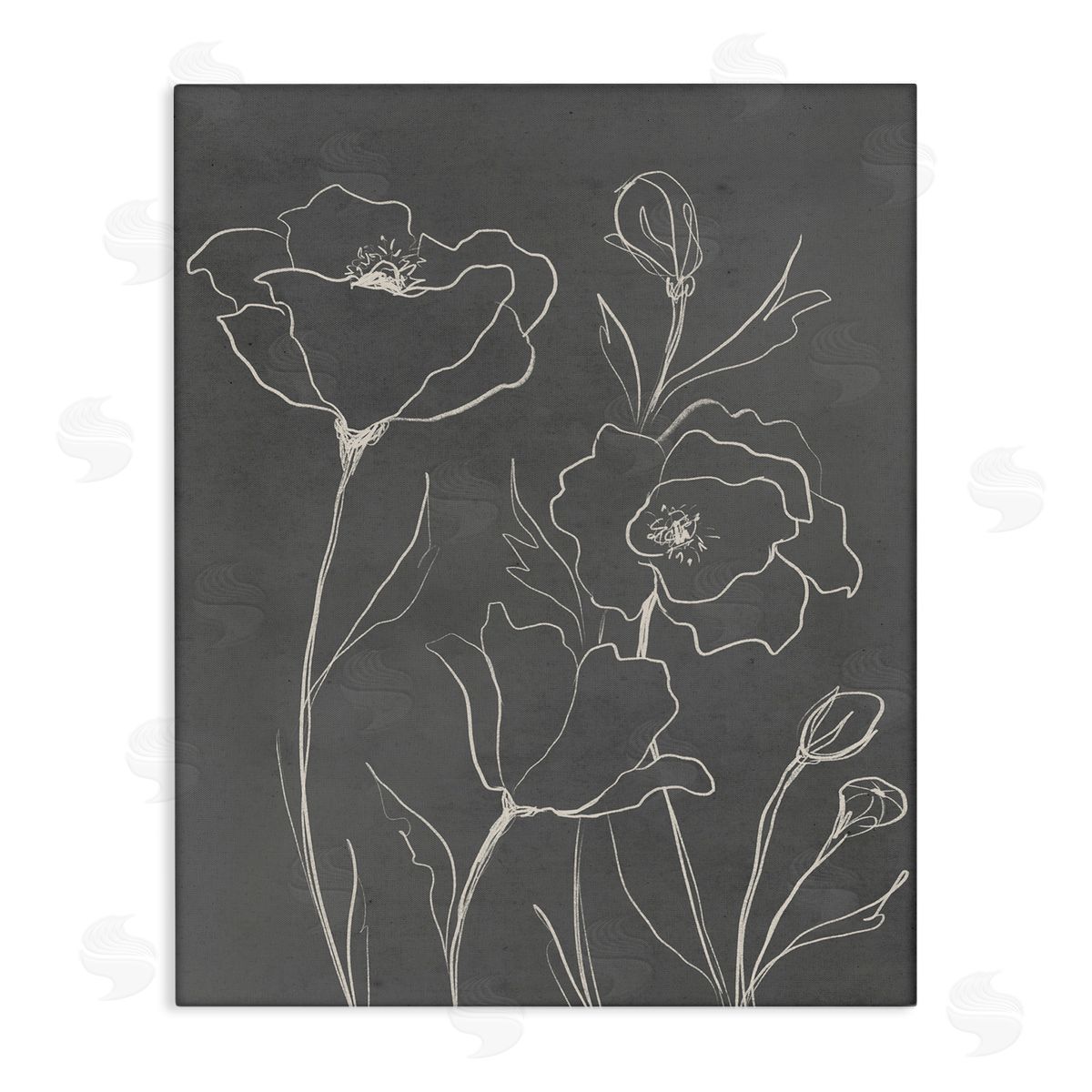 Elizabeth Medley Blossoming Flower Petals Botanical Line Doodle Drawing  Stretched Canvas Wall Art Print