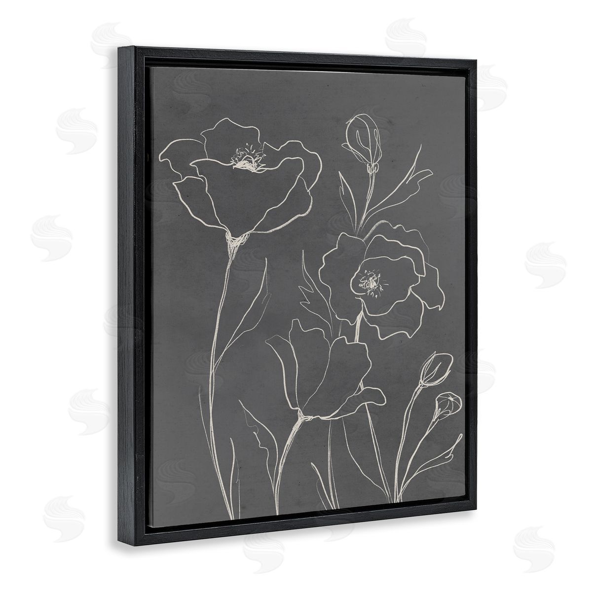 Elizabeth Medley Blossoming Flower Petals Botanical Line Doodle Drawing  Black Floating Frame Canvas Wall Art Print
