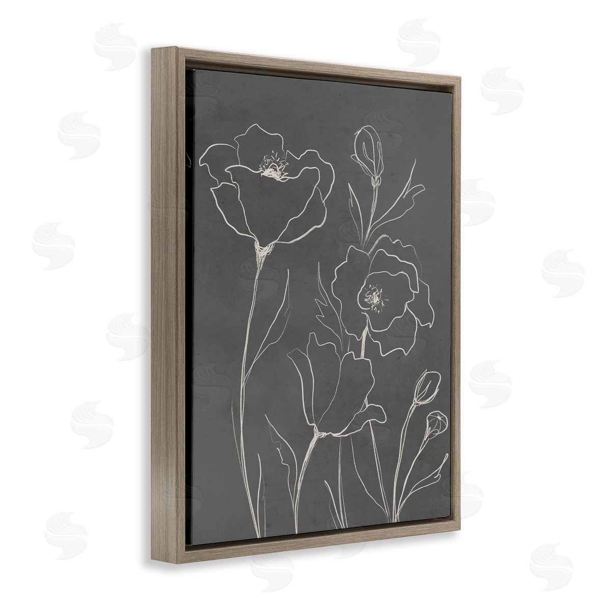 Elizabeth Medley Blossoming Flower Petals Botanical Line Doodle Drawing  Brown Floating Frame Canvas Wall Art Print
