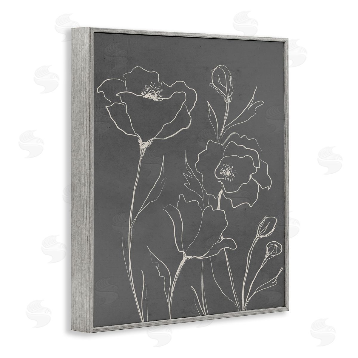 Elizabeth Medley Blossoming Flower Petals Botanical Line Doodle Drawing  Gray Framed Giclee Wall Art Print