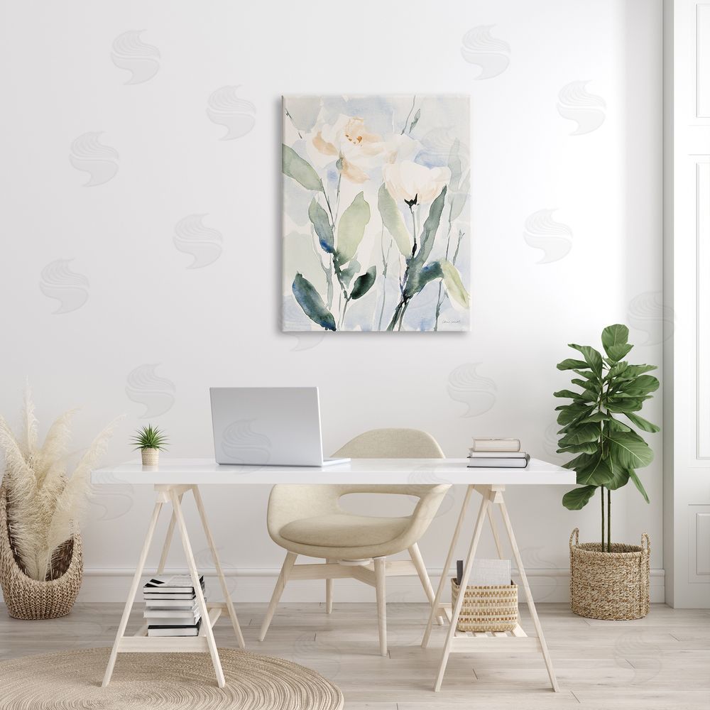 Lanie Loreth Traditional White Flower Blossoms Watercolor Detail  Canvas Wall Art Print in Room