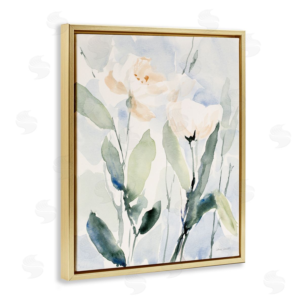Lanie Loreth Traditional White Flower Blossoms Watercolor Detail  Gold Floating Frame Canvas Wall Art Print