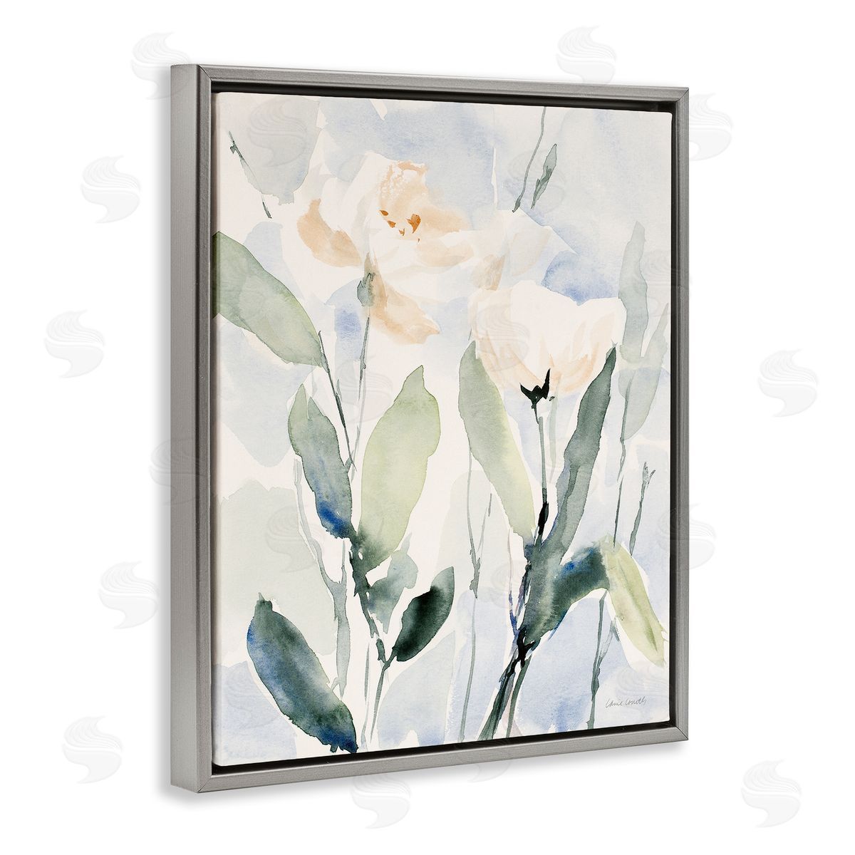 Lanie Loreth Traditional White Flower Blossoms Watercolor Detail  Gray Floating Frame Canvas Wall Art Print