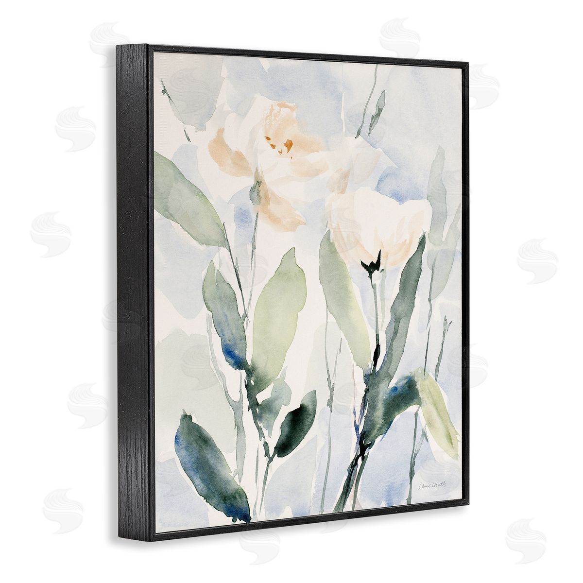 Lanie Loreth Traditional White Flower Blossoms Watercolor Detail  Black Framed Giclee Wall Art Print