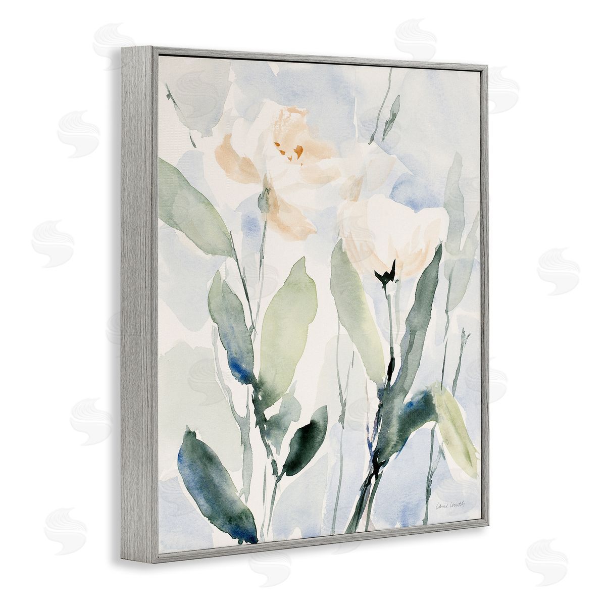 Lanie Loreth Traditional White Flower Blossoms Watercolor Detail  Gray Framed Giclee Wall Art Print