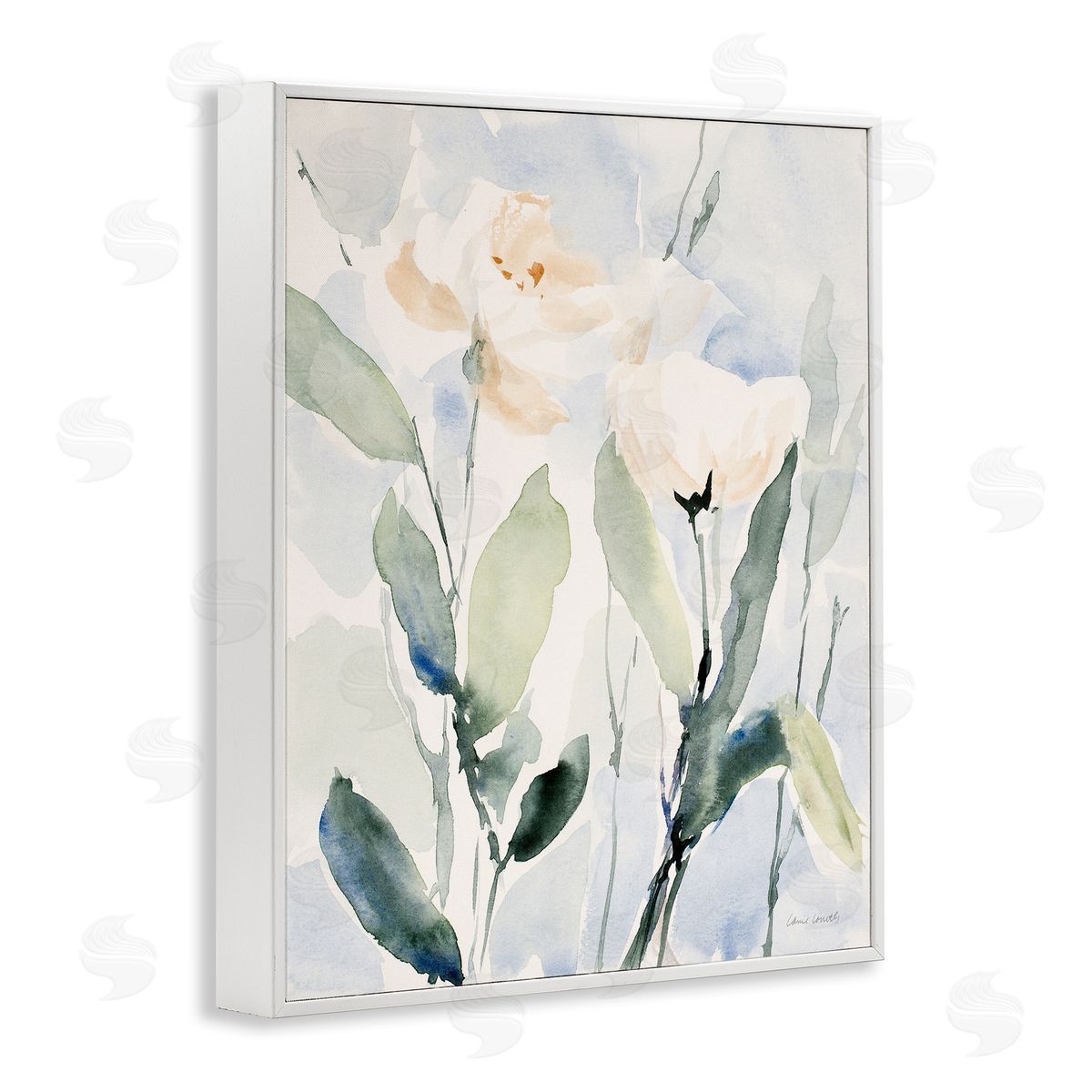 Lanie Loreth Traditional White Flower Blossoms Watercolor Detail  White Framed Giclee Wall Art Print