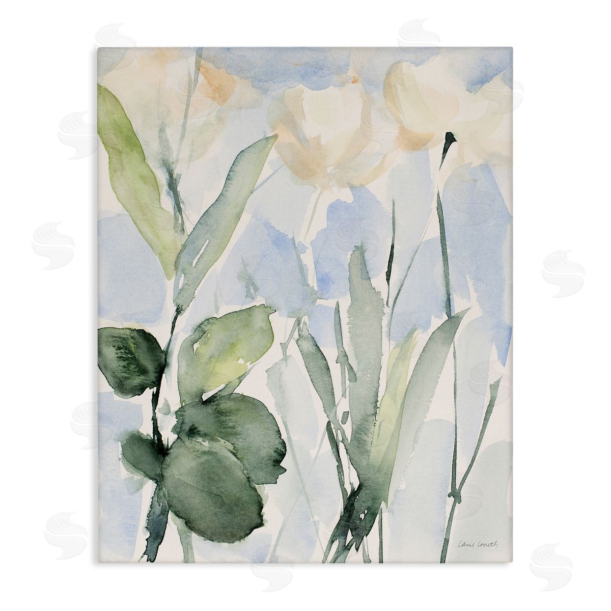 Lanie Loreth Abstract White Flowers Leaves Watercolor Effect Brushstrokes  Stretched Canvas Wall Art Print