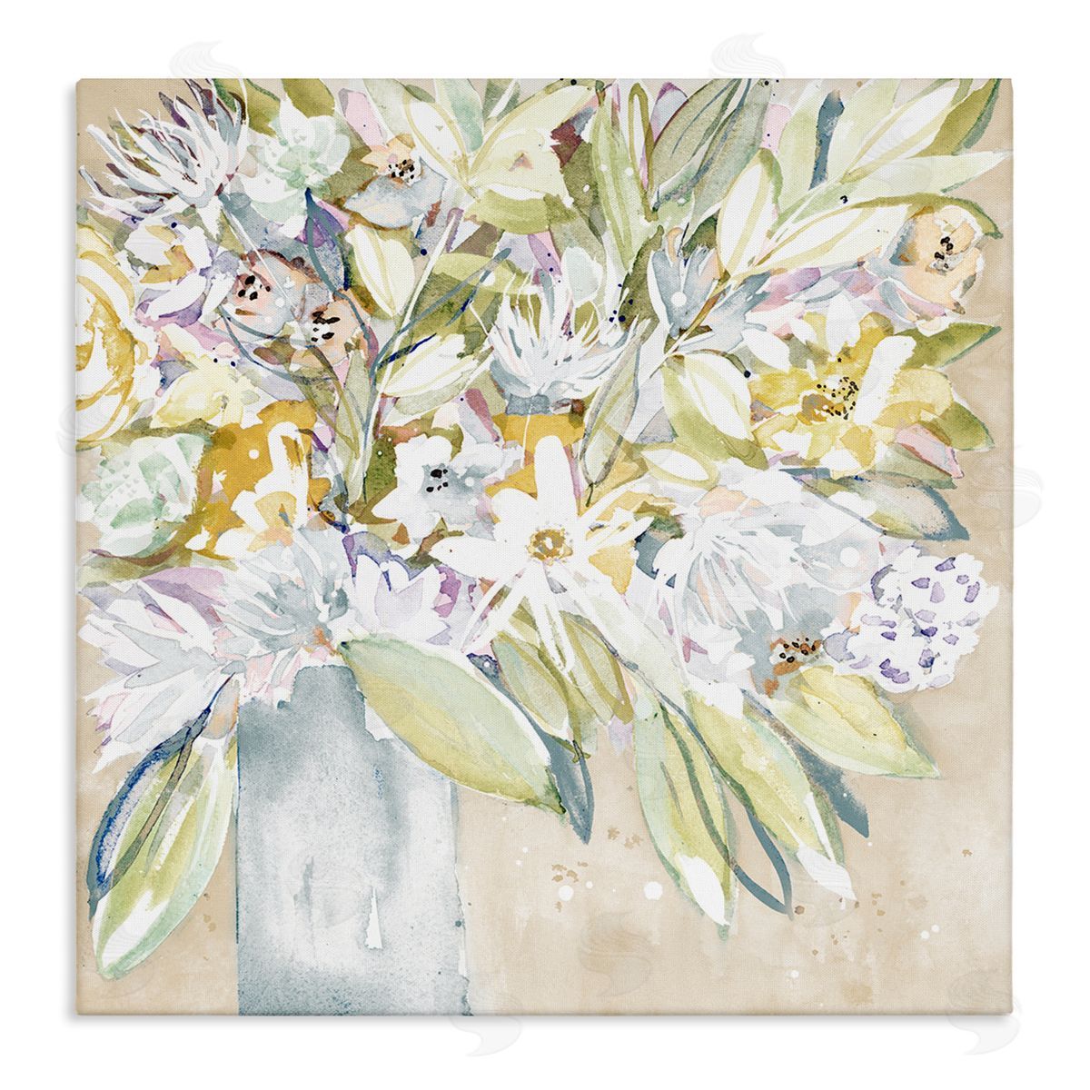Krinlox Full Varied Floral Arrangement White Petals Vase  Stretched Canvas Wall Art Print