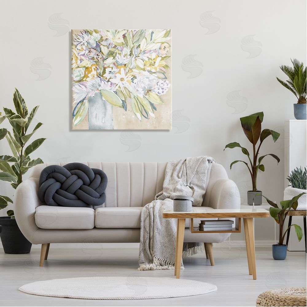Krinlox Full Varied Floral Arrangement White Petals Vase  Canvas Wall Art in Room