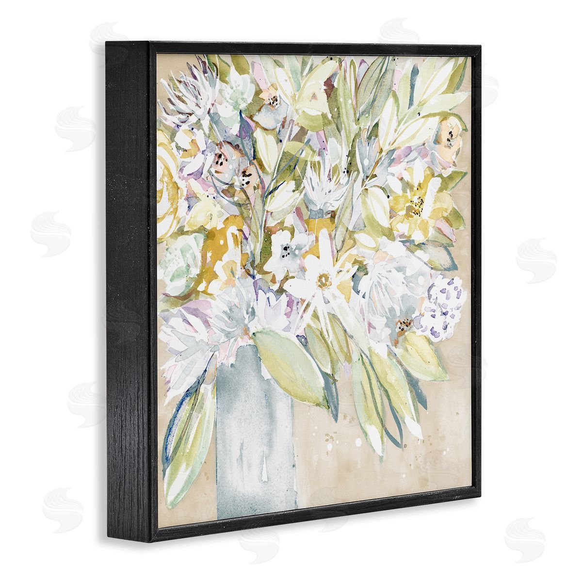 Krinlox Full Varied Floral Arrangement White Petals Vase  Black Framed Glicee Wall Art Print