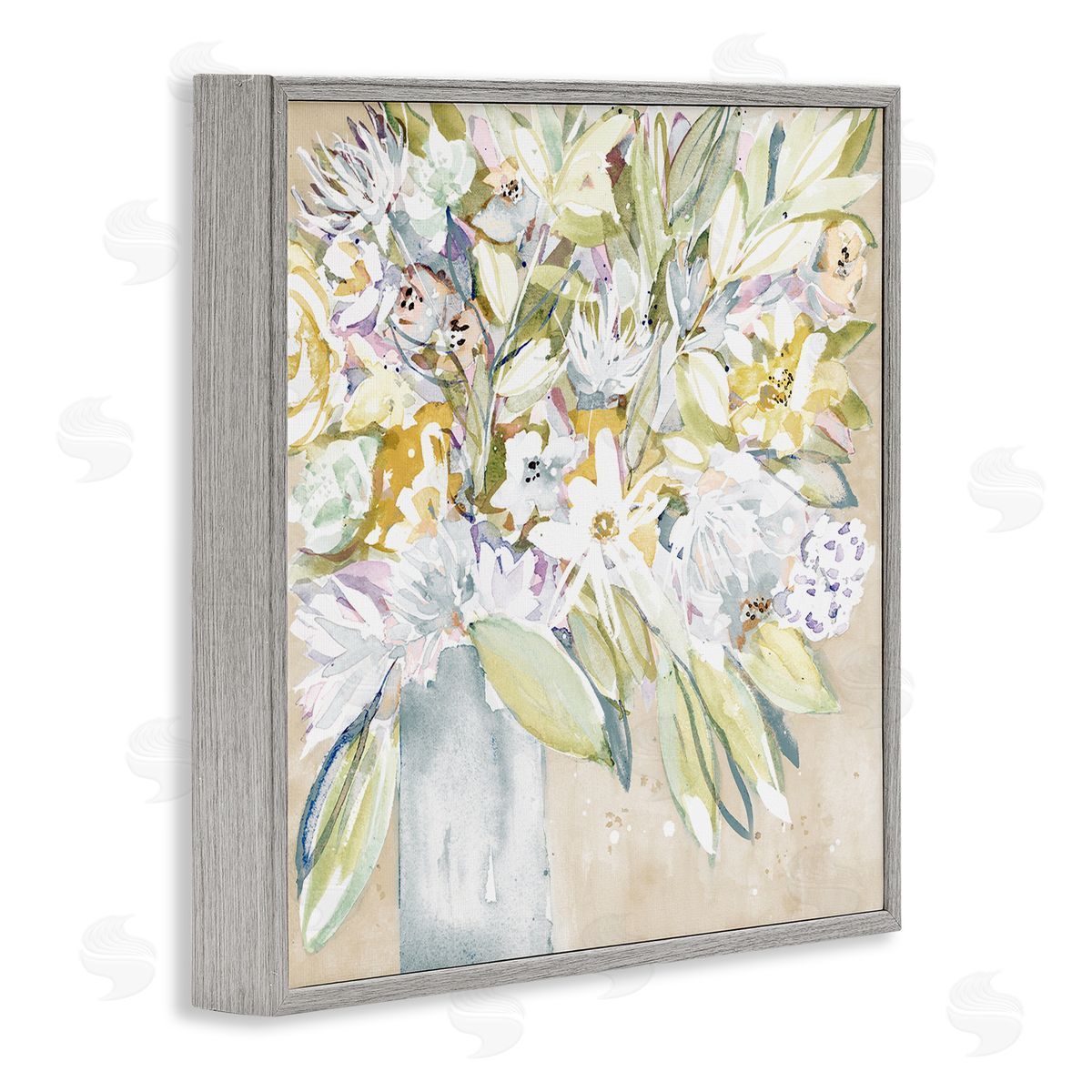 Krinlox Full Varied Floral Arrangement White Petals Vase  Gray Framed Glicee Wall Art Print