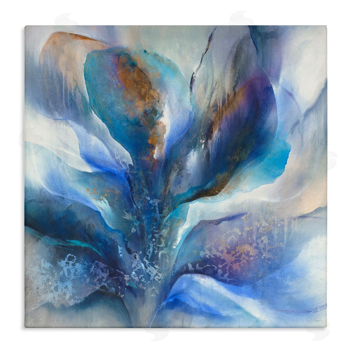 K. Nari Abstract Blue Petals Fluid Modern Botanical Design Stretched Canvas Wall Art Print