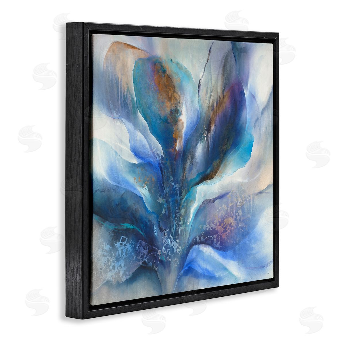 K. Nari Abstract Blue Petals Fluid Modern Botanical Design Black Floating Frame Canvas Wall Art Print