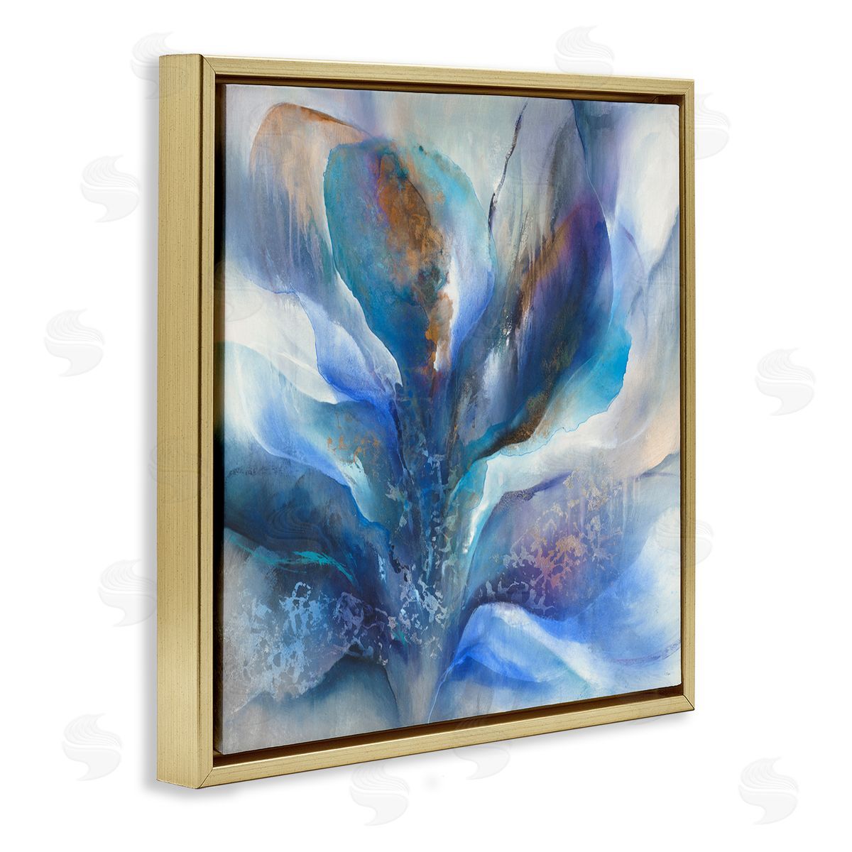K. Nari Abstract Blue Petals Fluid Modern Botanical Design Gold Floating Frame Canvas Wall Art Print