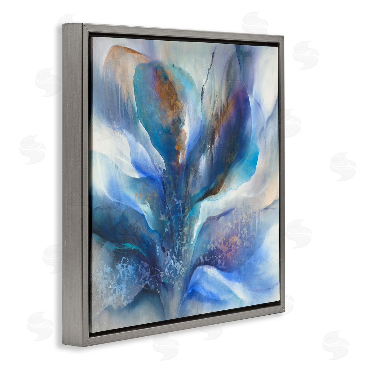 K. Nari Abstract Blue Petals Fluid Modern Botanical Design Gray Floating Frame Canvas Wall Art Print