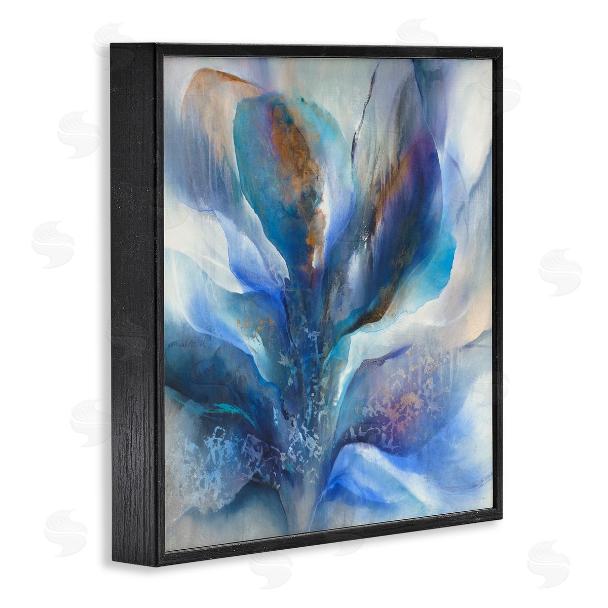 K. Nari Abstract Blue Petals Fluid Modern Botanical Design Black Framed Glicee Wall Art Print