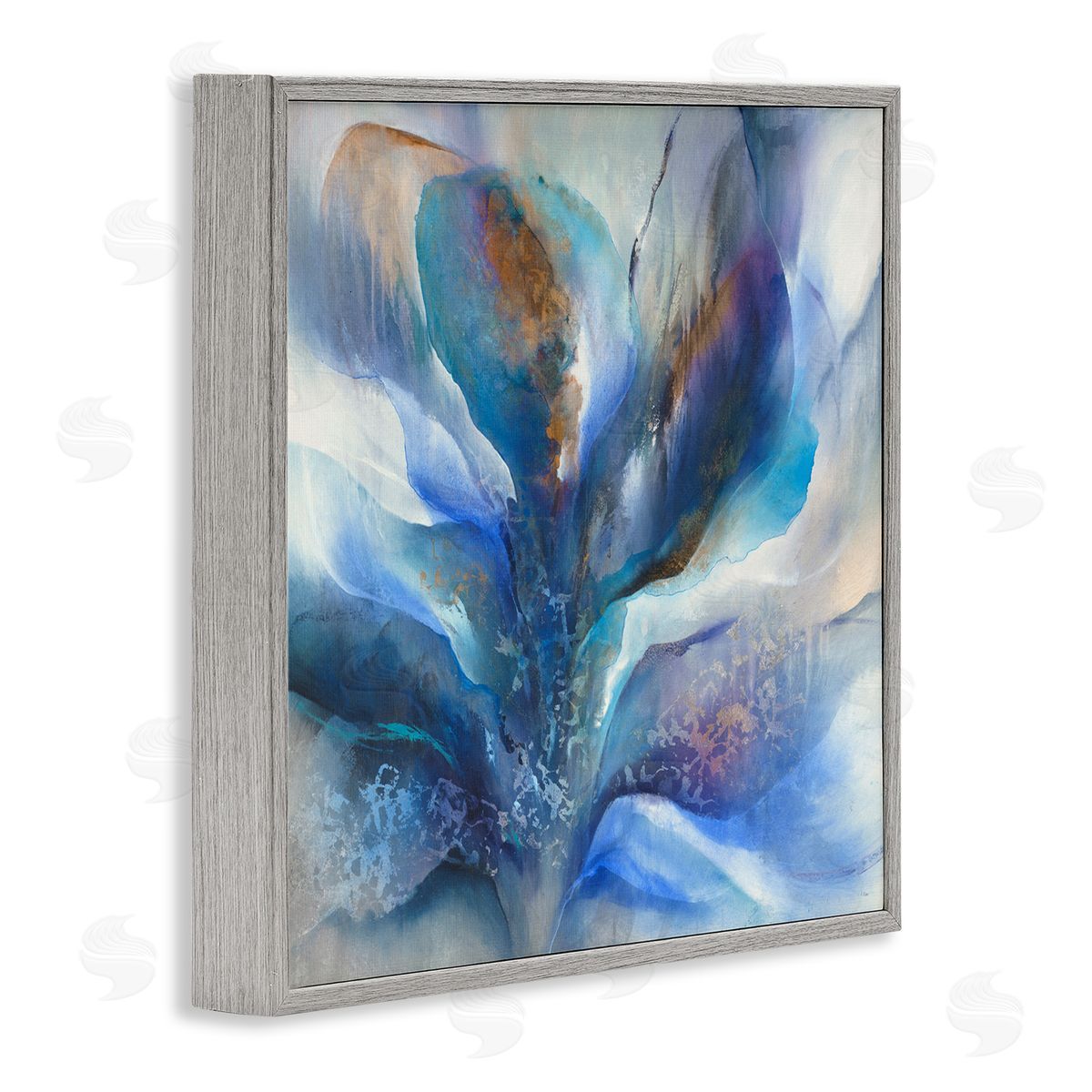 K. Nari Abstract Blue Petals Fluid Modern Botanical Design Gray Framed Glicee Wall Art Print