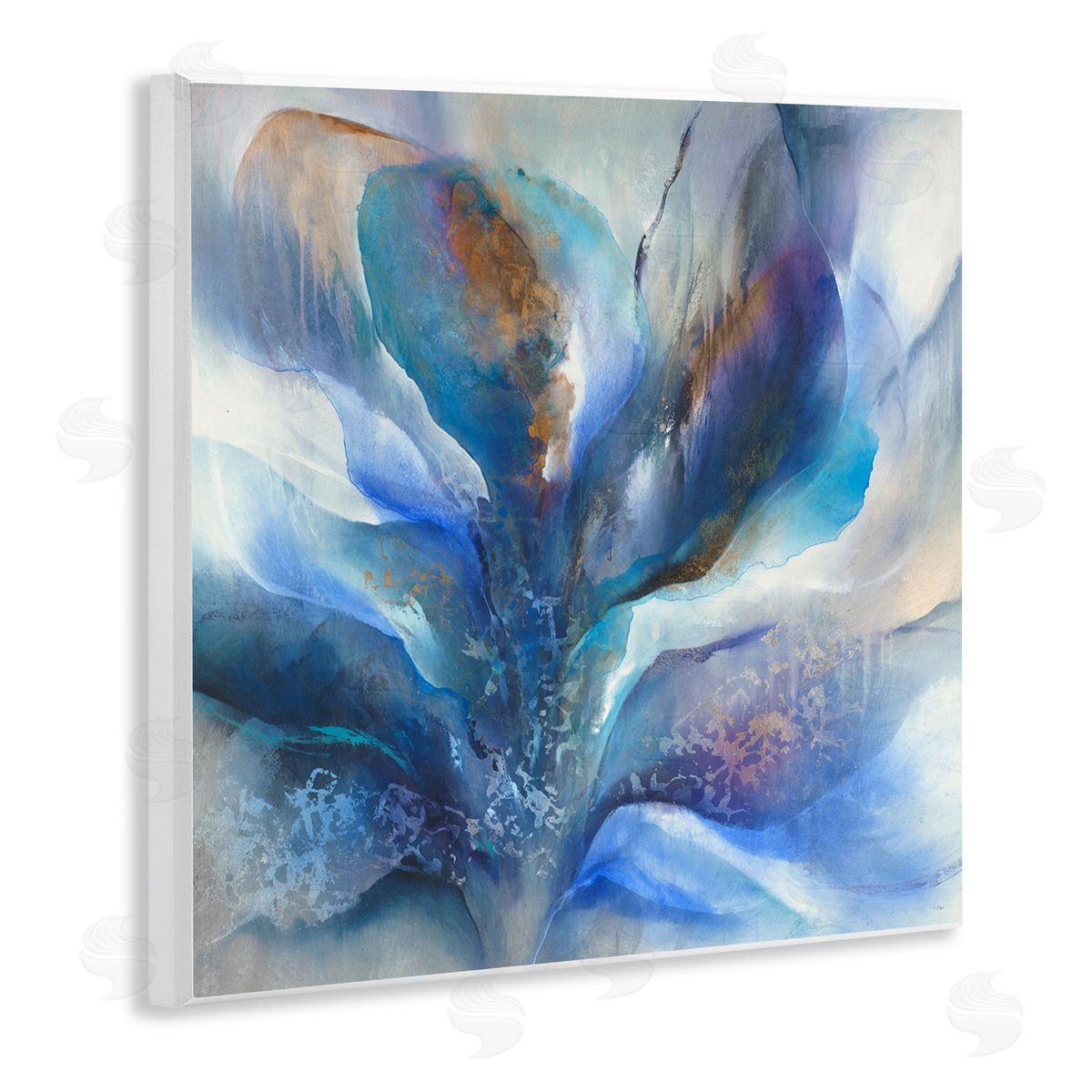 K. Nari Abstract Blue Petals Fluid Modern Botanical Design Wooden Wall Plaque Art Print