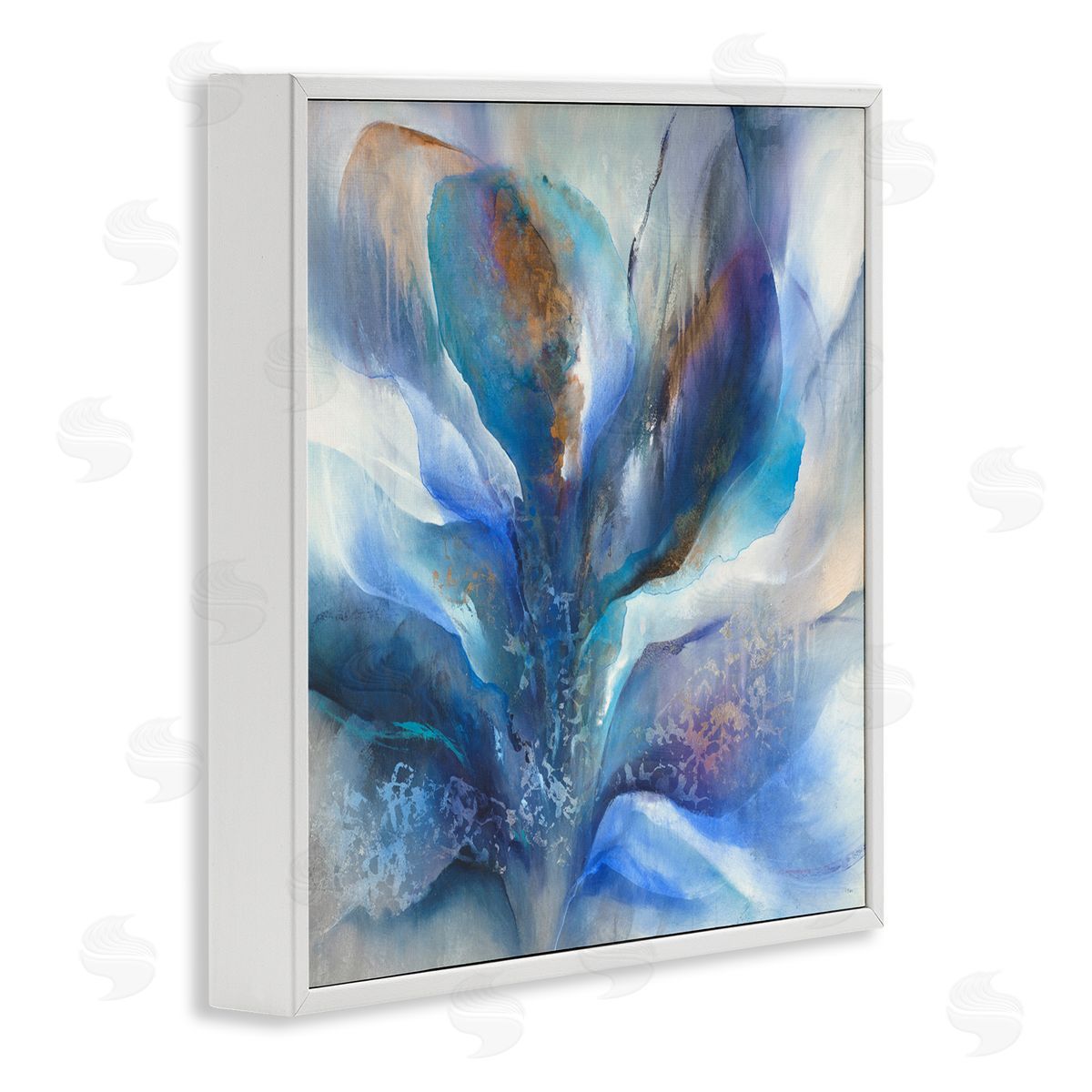 K. Nari Abstract Blue Petals Fluid Modern Botanical Design White Framed Glicee Wall Art Print