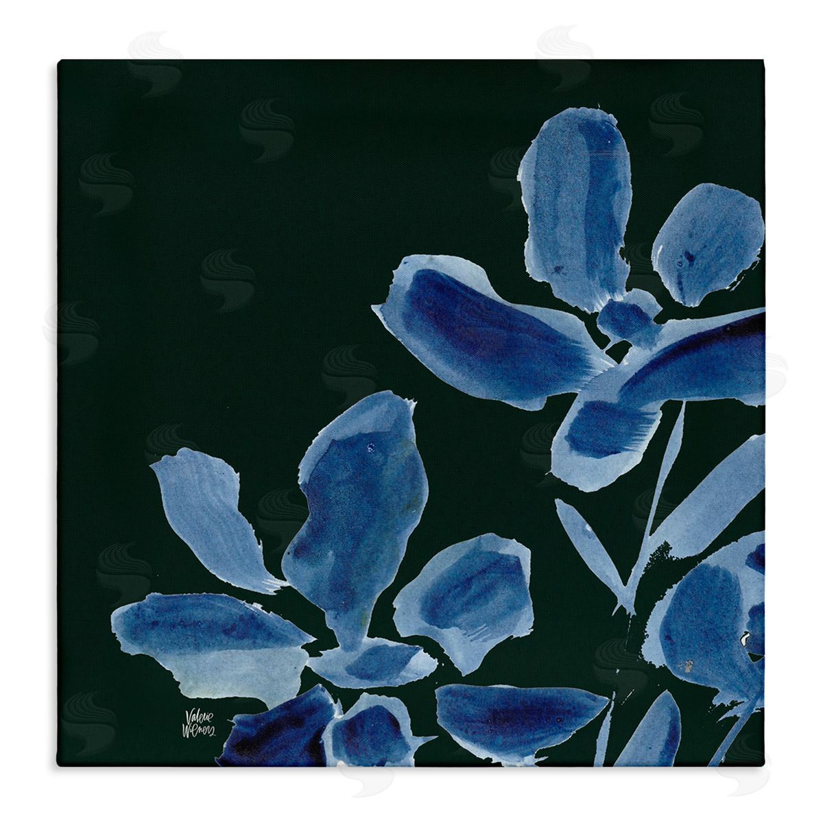 Valerie Wieners Modern Blue Flower Petals Casual Botanical Brushstrokes  Stretched Canvas Wall Art Print