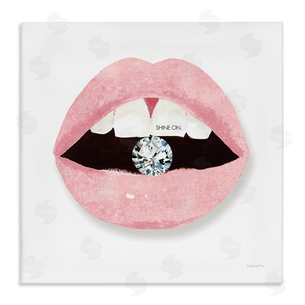 Mercedes Lopez Charro Shine On Glam Lips Biting Shimmering Diamond  Stretched Canvas Wall Art Print