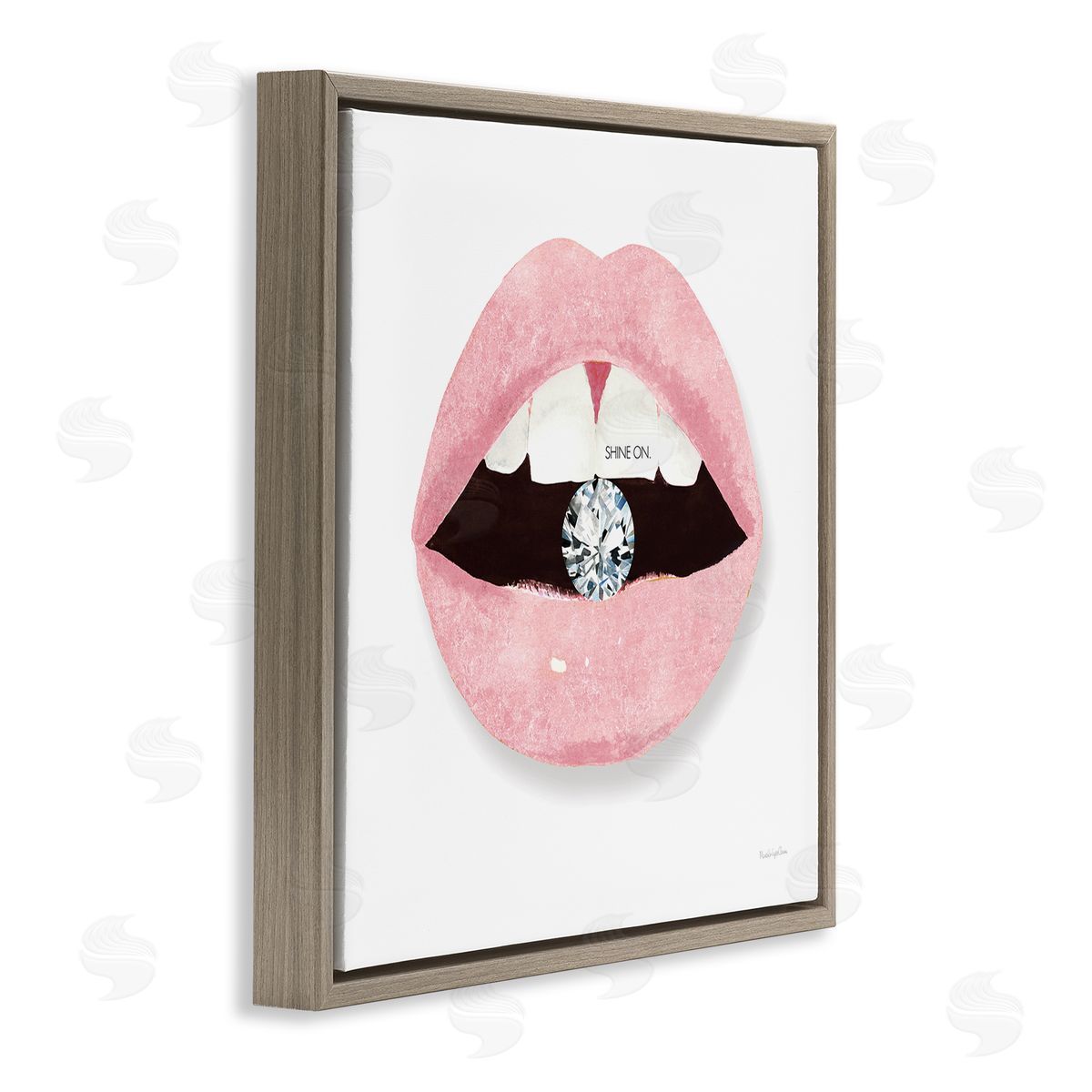 Mercedes Lopez Charro Shine On Glam Lips Biting Shimmering Diamond  Brown Floating Frame Canvas Wall Art Print