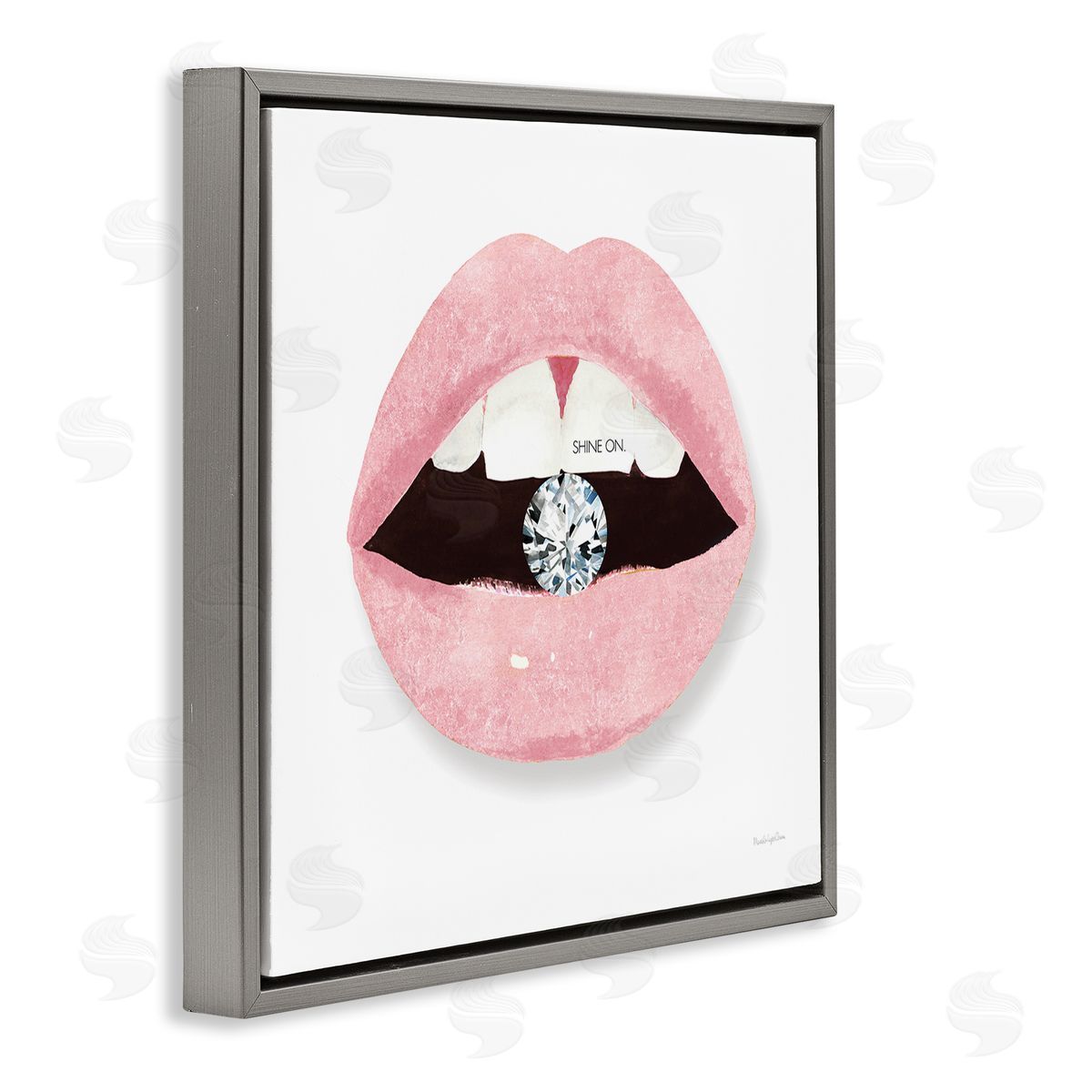 Mercedes Lopez Charro Shine On Glam Lips Biting Shimmering Diamond  Gray Floating Frame Canvas Wall Art Print